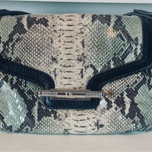 Aimee Kestenberg black & grey leather crossbody handbag snakeskin look detail